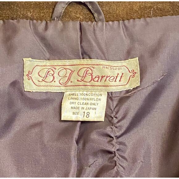 Vintage BJ BARRETT Brown Velour 2-Button Blazer - Women’s Sz 18 EUC - Picture 5 of 8